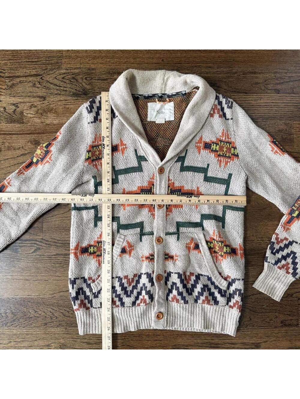 🧶 Urban Outfitters Southwestern Shawl Cardigan — Cream Multi — Men’s S/M - Picture 5 of 6